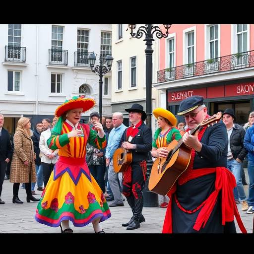 Colourful street performers in Eyre Square, Galway City