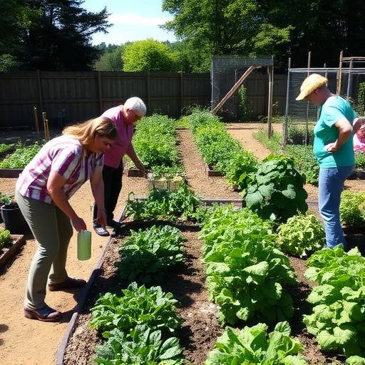 Community garden in Finglas, Dublin, with volunteers tending to vegetables