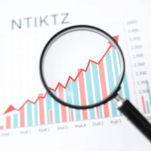 Graph showing upward stock market trend with a magnifying glass on a specific point