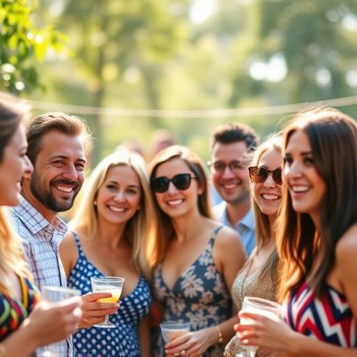 Group of friends enjoying a lively outdoor gathering.