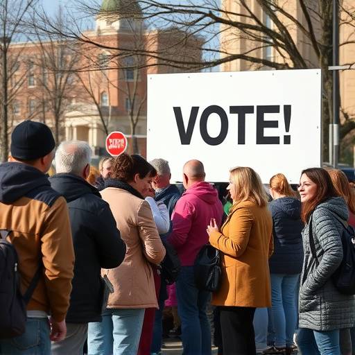 People queuing at a polling station
