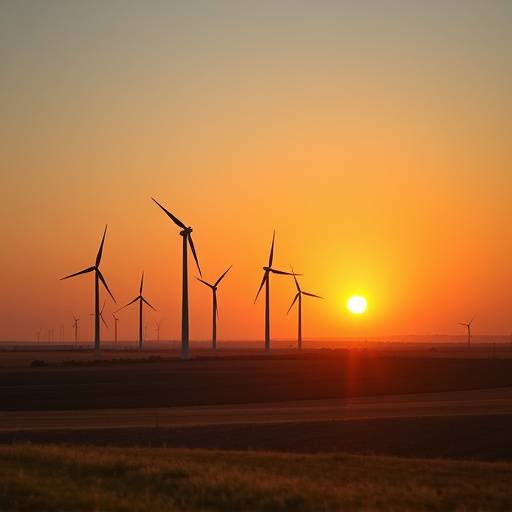 Renewable energy wind turbines in a field