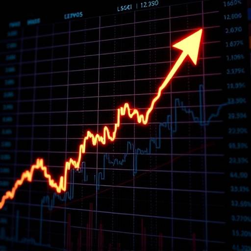Stock market ticker graph showing upward trend.