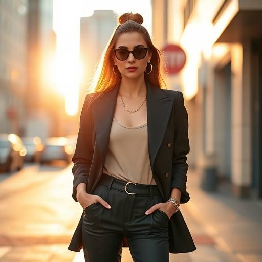 Stylish person wearing a fashionable outfit in an urban setting.